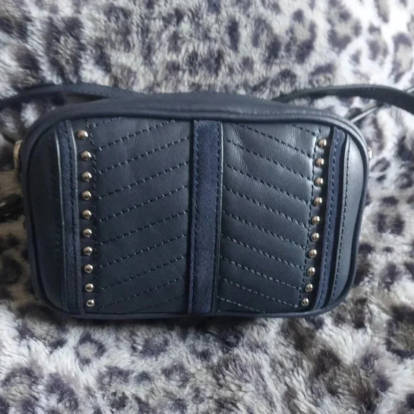 Caroline Neron | Opera Navy Crossbody Leather Mini Camera Bag with Tassel - Picture 8 of 15